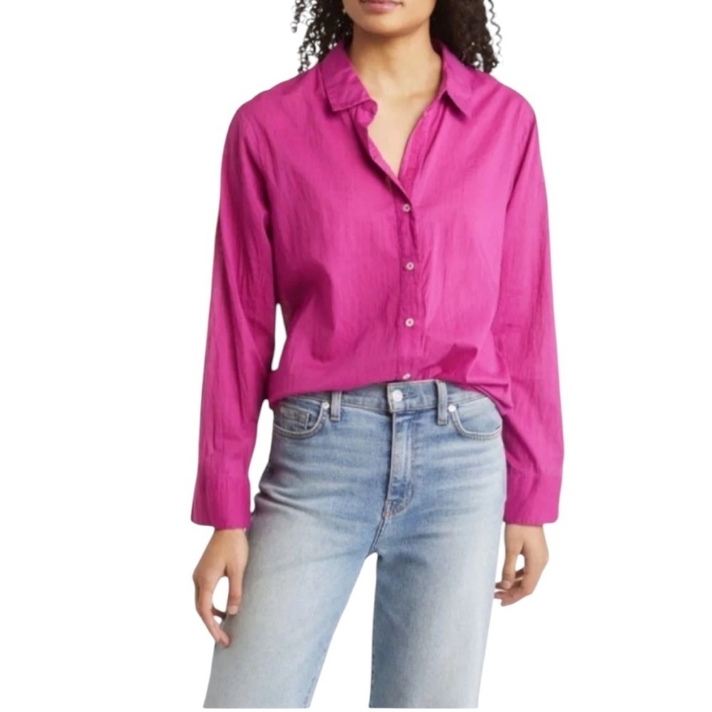 Nic & Zoe NEW Crinkle Button Up Cotton Shirt Orchid Petal Color Women's Size XL